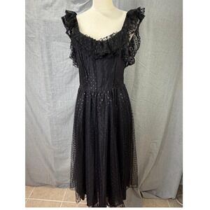 Vintage Steppin' Out Black Glittery Swiss Dot Ruffle Dress 11 Whimsygoth
